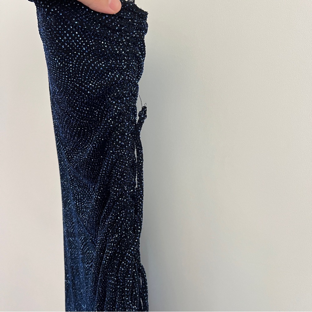 Vintage NWT Blue Sparkle Glitter One Shoulder Y2K Ruched Dress Size L - Picture 6 of 13